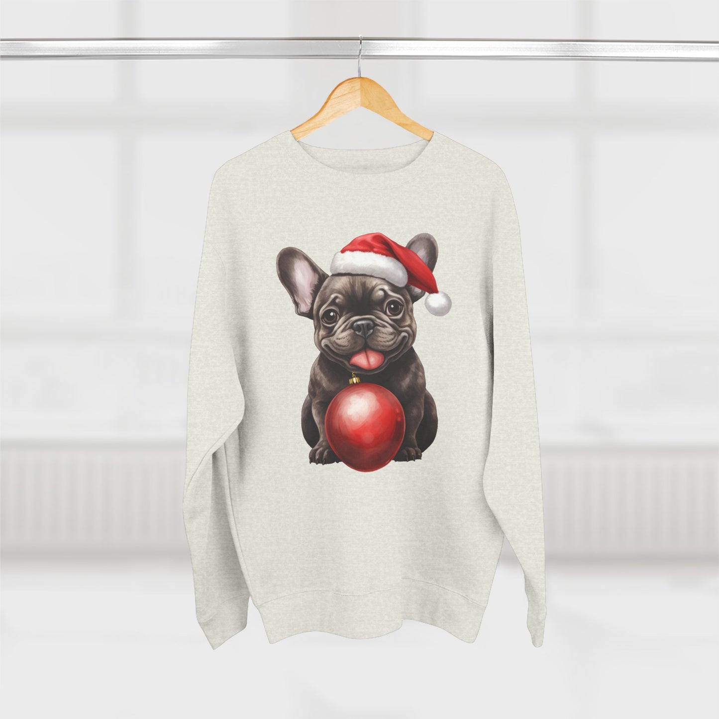 Chloe! Christmas French Bulldog Sweatshirt — Cute Pup with Santa Hat & Ornament
