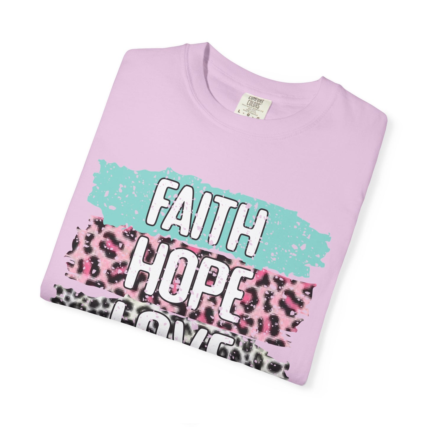 Faith Hope Love T-Shirt — Pastel Leopard Graphic Tee