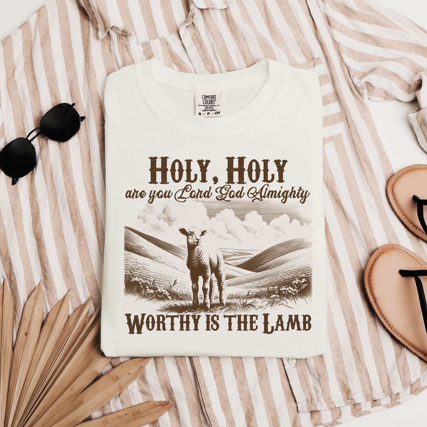 Christian T-Shirt — “Holy, Holy Worthy Is The Lamb” Vintage Lamb Graphic