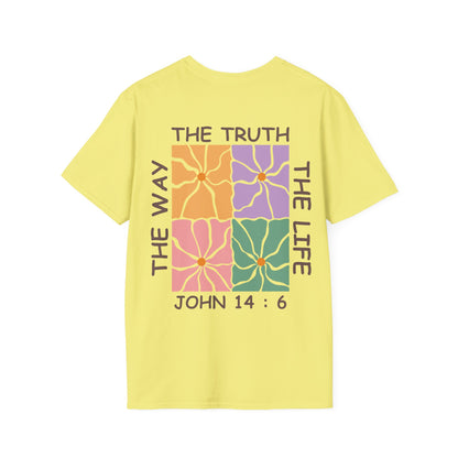 The Way, The Truth, The Life, John 14:6 - Inspirational Bible Verse Floral Unisex T-Shirt
