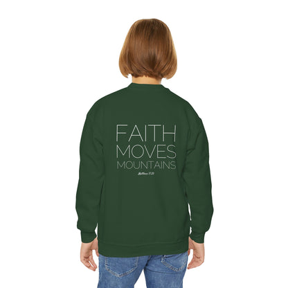 Faith Moves Mountains Youth Sweatshirt, Cozy Kids Crewneck, Inspirational Gift, Youth Fashion, Adventuring Apparel, Fall Layering