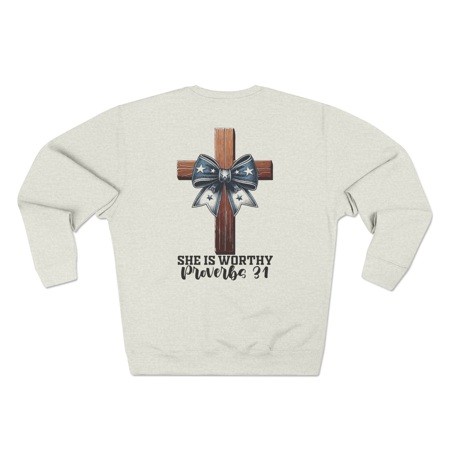 She Is Worthy Proverb 31 Crewneck Sweatshirt - Cross & Bow Christian Pullover