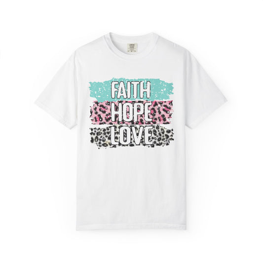 Faith Hope Love T-Shirt — Pastel Leopard Graphic Tee