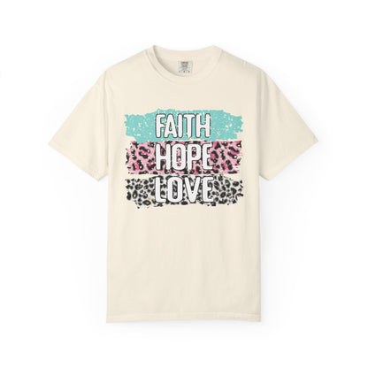 Faith Hope Love T-Shirt — Pastel Leopard Graphic Tee