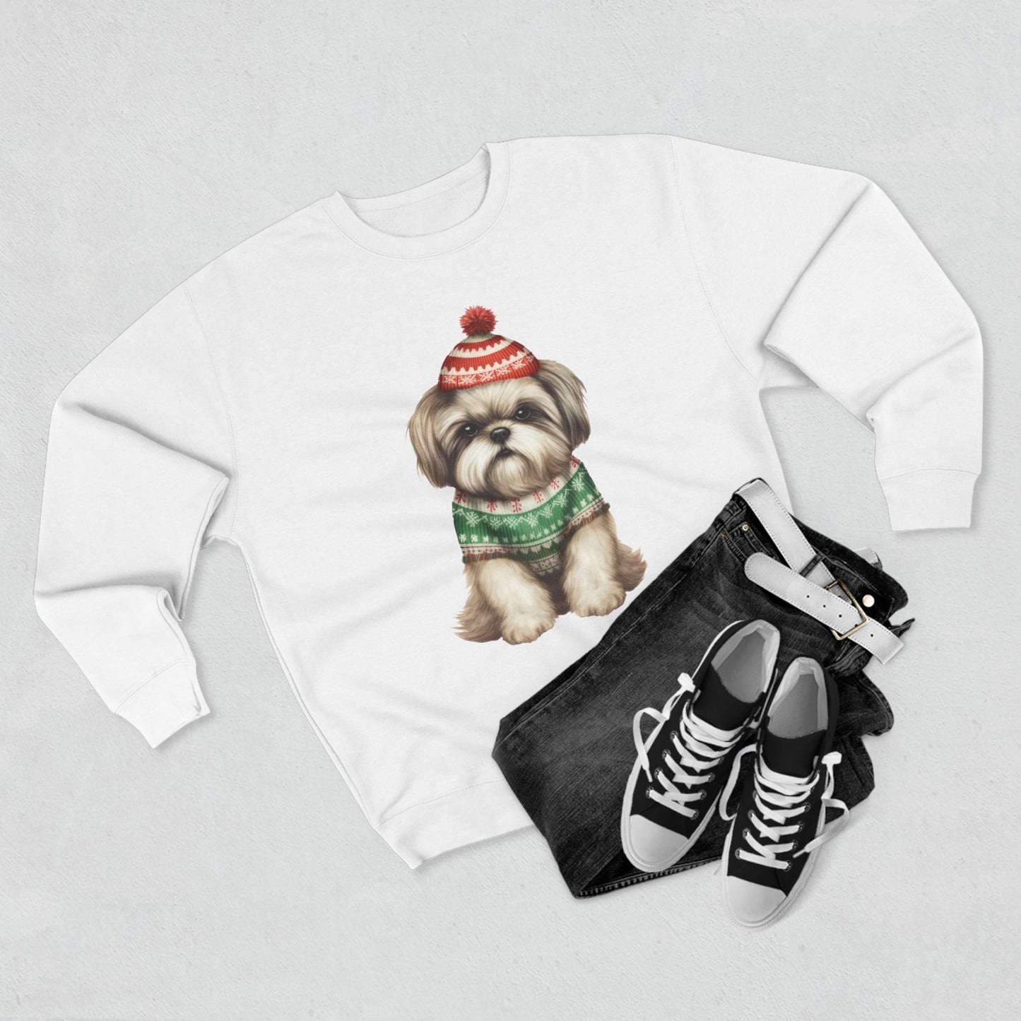 Cute Shih Tzu in Holiday Sweater Crewneck