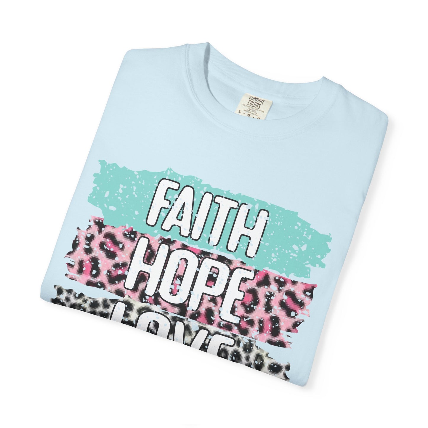 Faith Hope Love T-Shirt — Pastel Leopard Graphic Tee