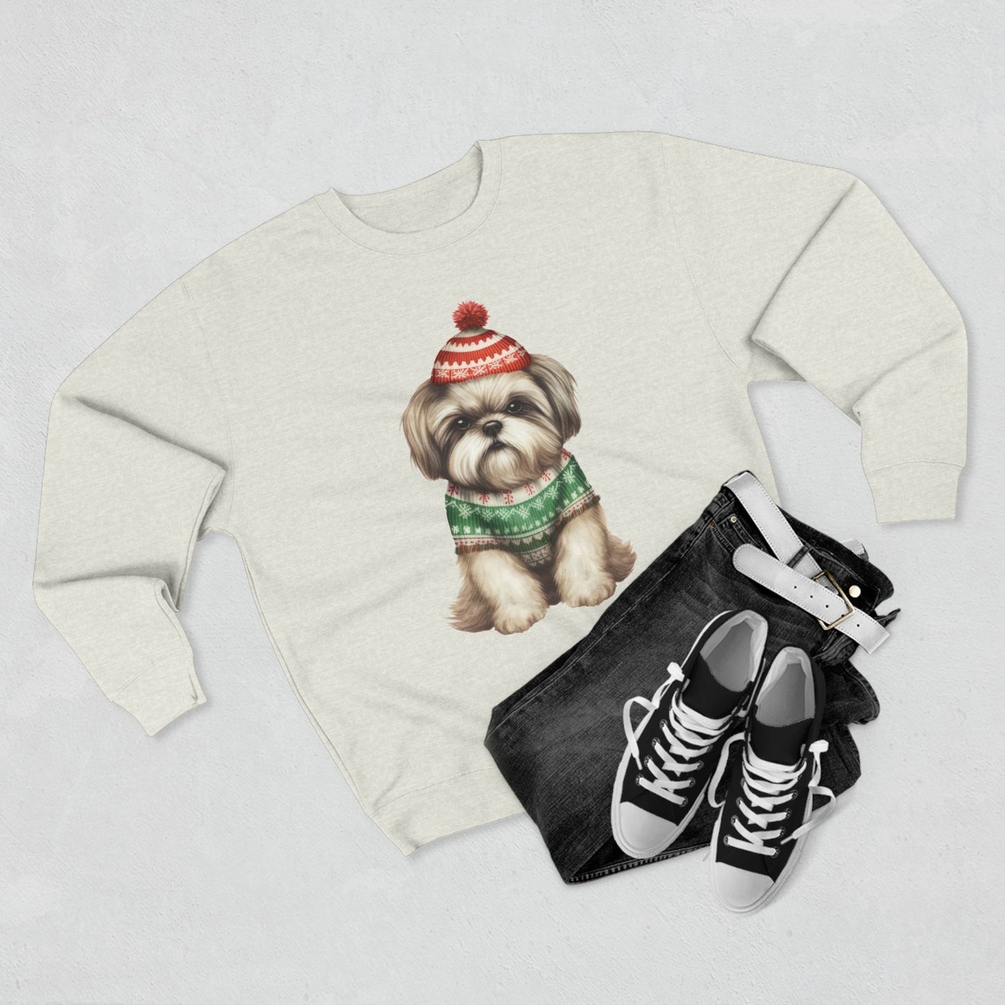 Cute Shih Tzu in Holiday Sweater Crewneck