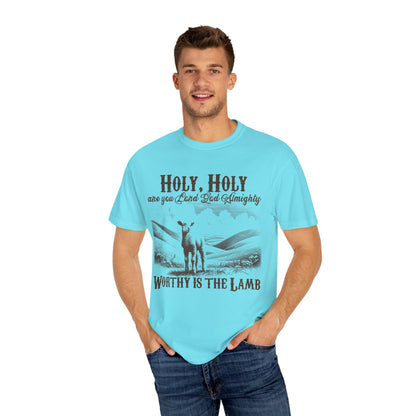 Christian T-Shirt — “Holy, Holy Worthy Is The Lamb” Vintage Lamb Graphic