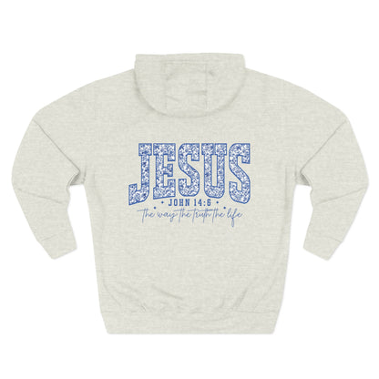 Inspirational Three-Panel Fleece Hoodie - John 14:6 Design