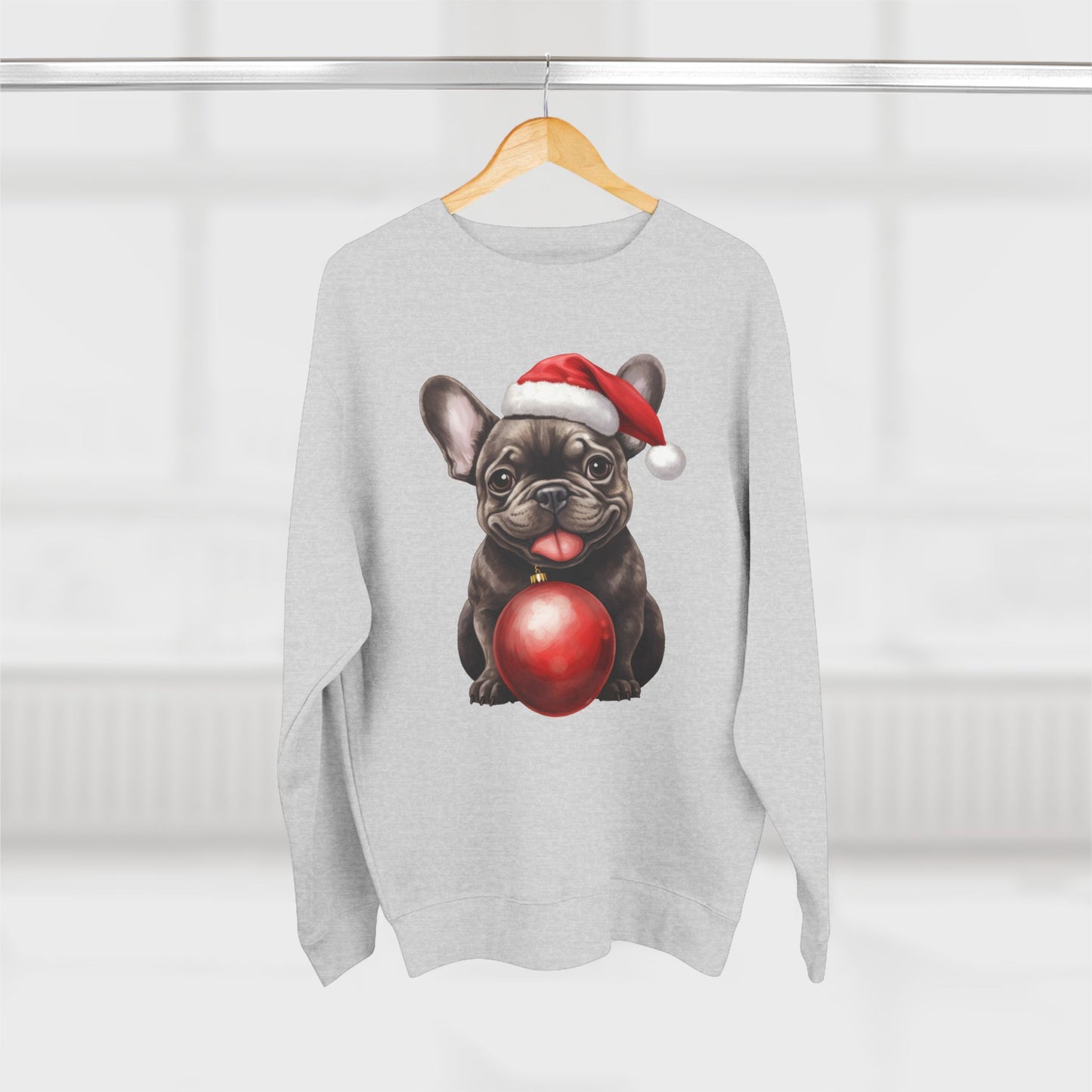 Chloe! Christmas French Bulldog Sweatshirt — Cute Pup with Santa Hat & Ornament