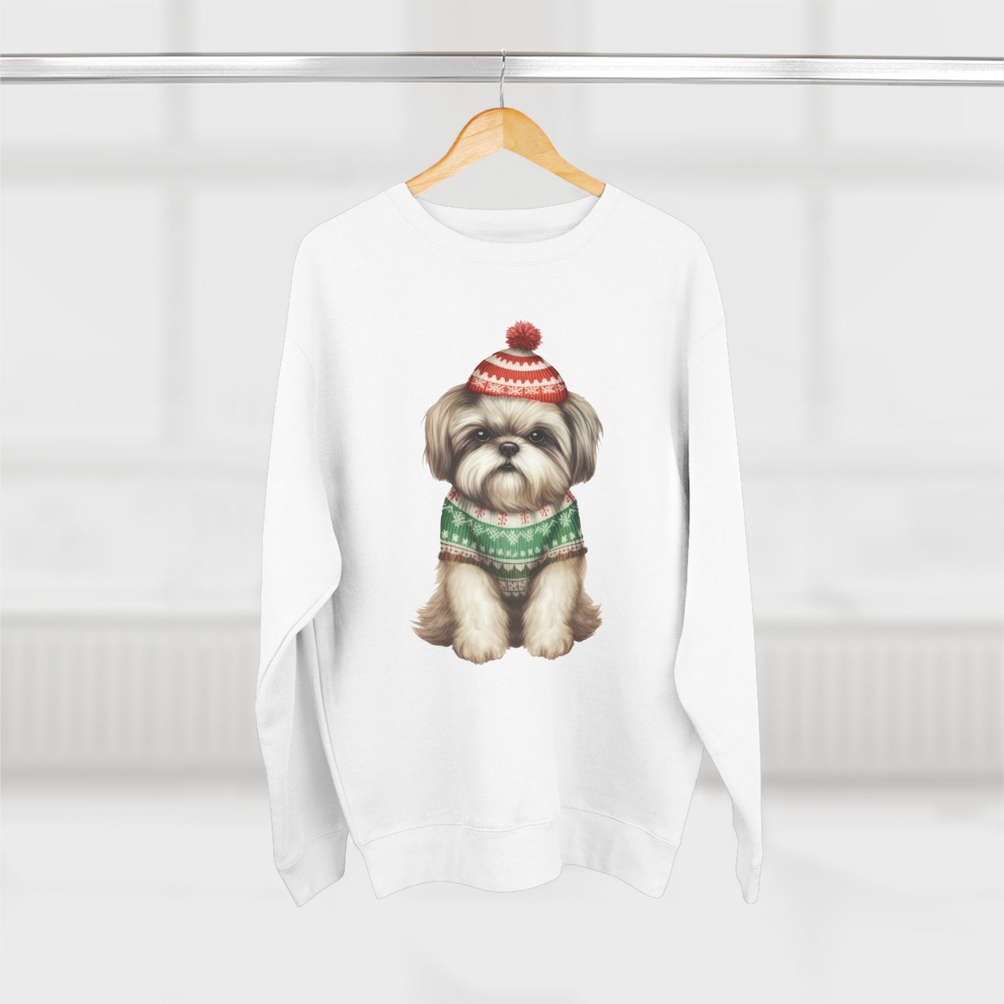 Cute Shih Tzu in Holiday Sweater Crewneck