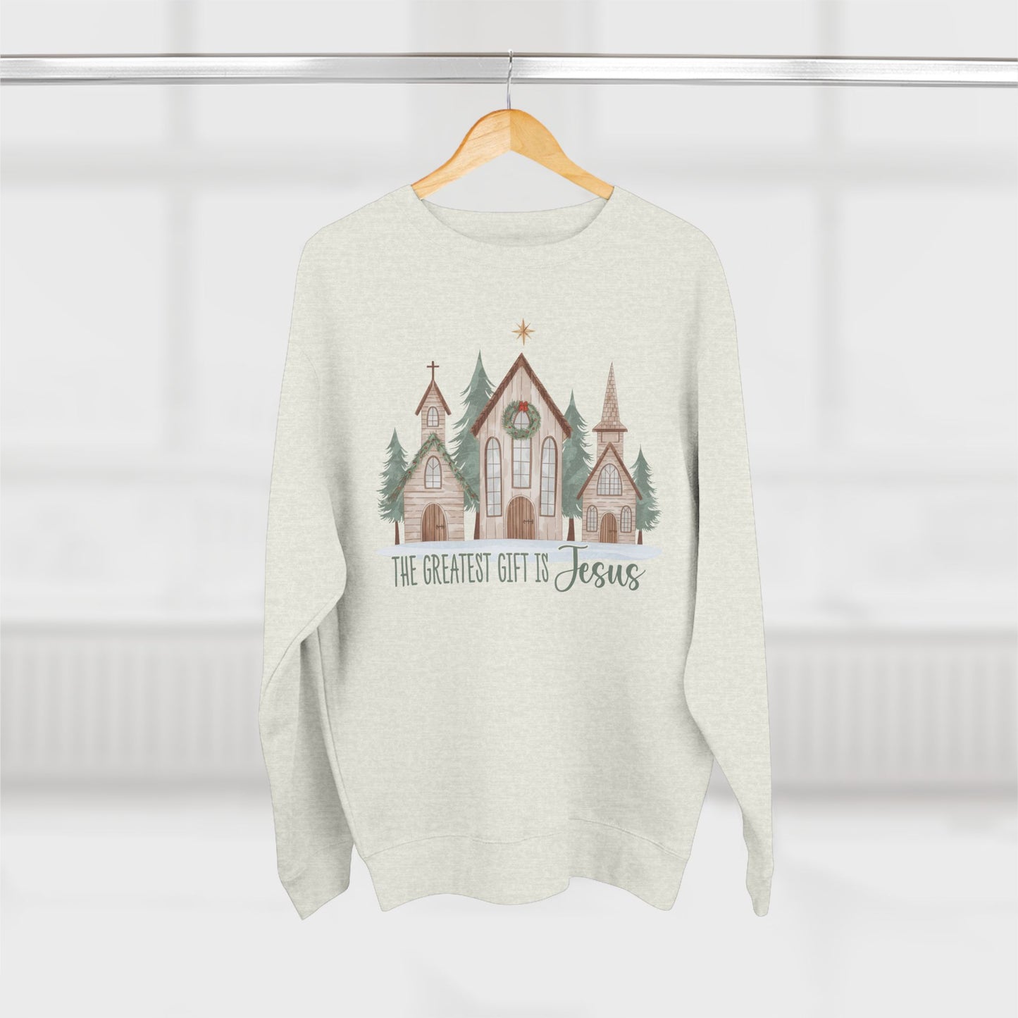 Christmas Church Sweatshirt - "The Greatest Gift is Jesus" Holiday Crewneck