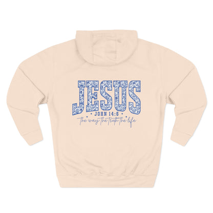Inspirational Three-Panel Fleece Hoodie - John 14:6 Design