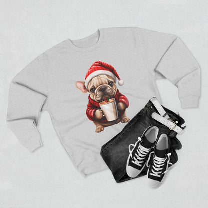 Bubbles! Christmas Frenchy Sweatshirt — Cute Puppy in Santa Hat Holding Hot Cocoa