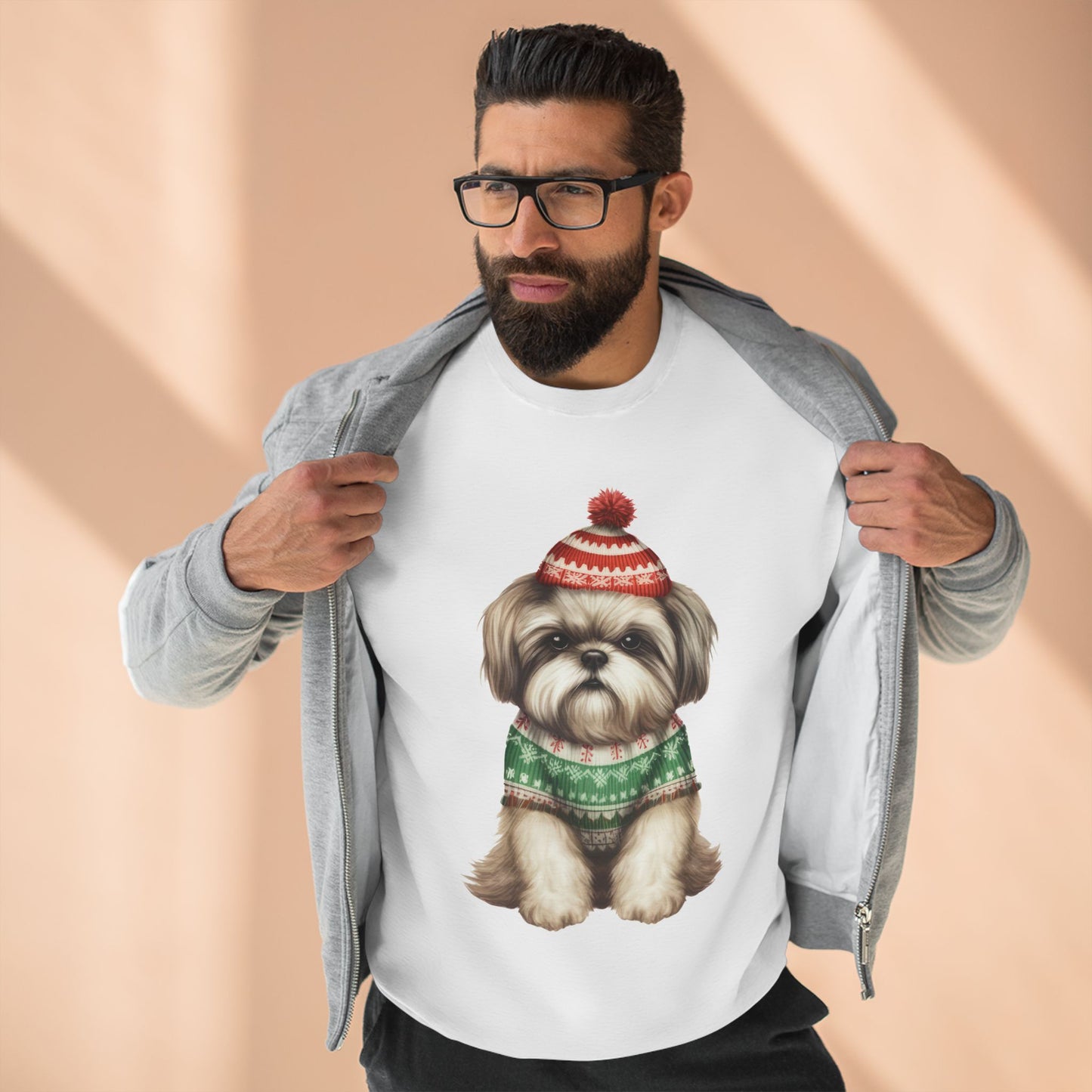 Cute Shih Tzu in Holiday Sweater Crewneck