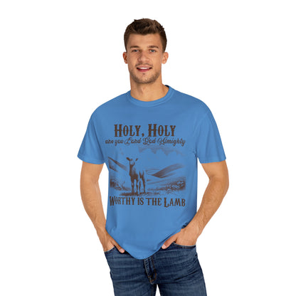 Christian T-Shirt — “Holy, Holy Worthy Is The Lamb” Vintage Lamb Graphic