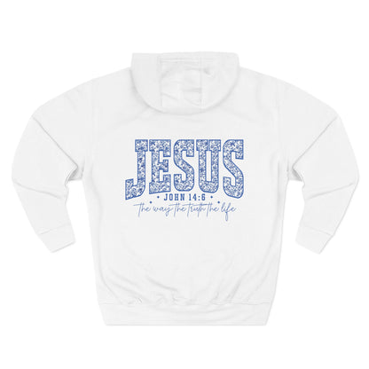 Inspirational Three-Panel Fleece Hoodie - John 14:6 Design
