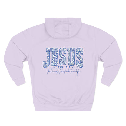 Inspirational Three-Panel Fleece Hoodie - John 14:6 Design