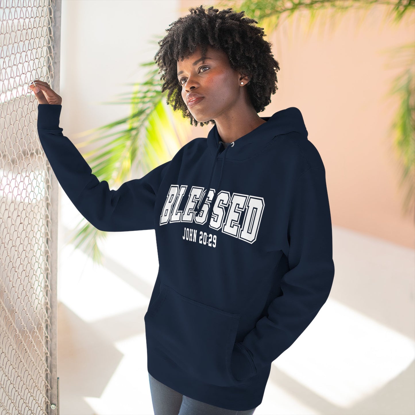Blessed Three-Panel Hoodie - Faith-Inspired Fleece Sweatshirt