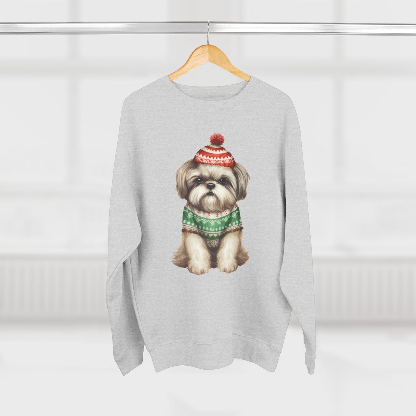 Cute Shih Tzu in Holiday Sweater Crewneck