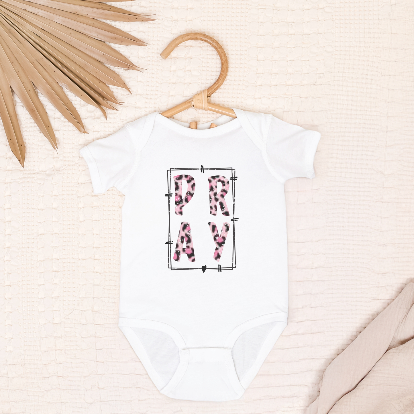 Infant Bodysuit - 'Pray' Leopard Print Baby Onesie (Religious Faith Gift)