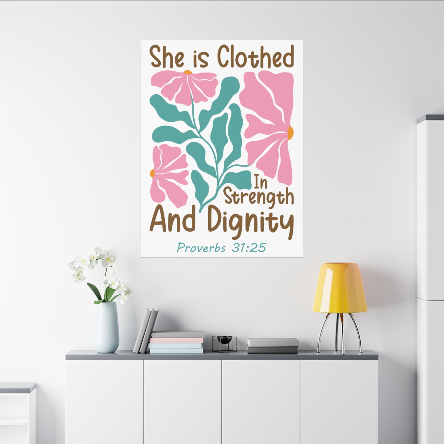 She is Clothed in Strength and Dignity - Proverbs 31:25 - Bible Verse Canvas