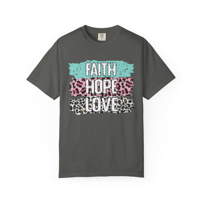 Faith Hope Love T-Shirt — Pastel Leopard Graphic Tee