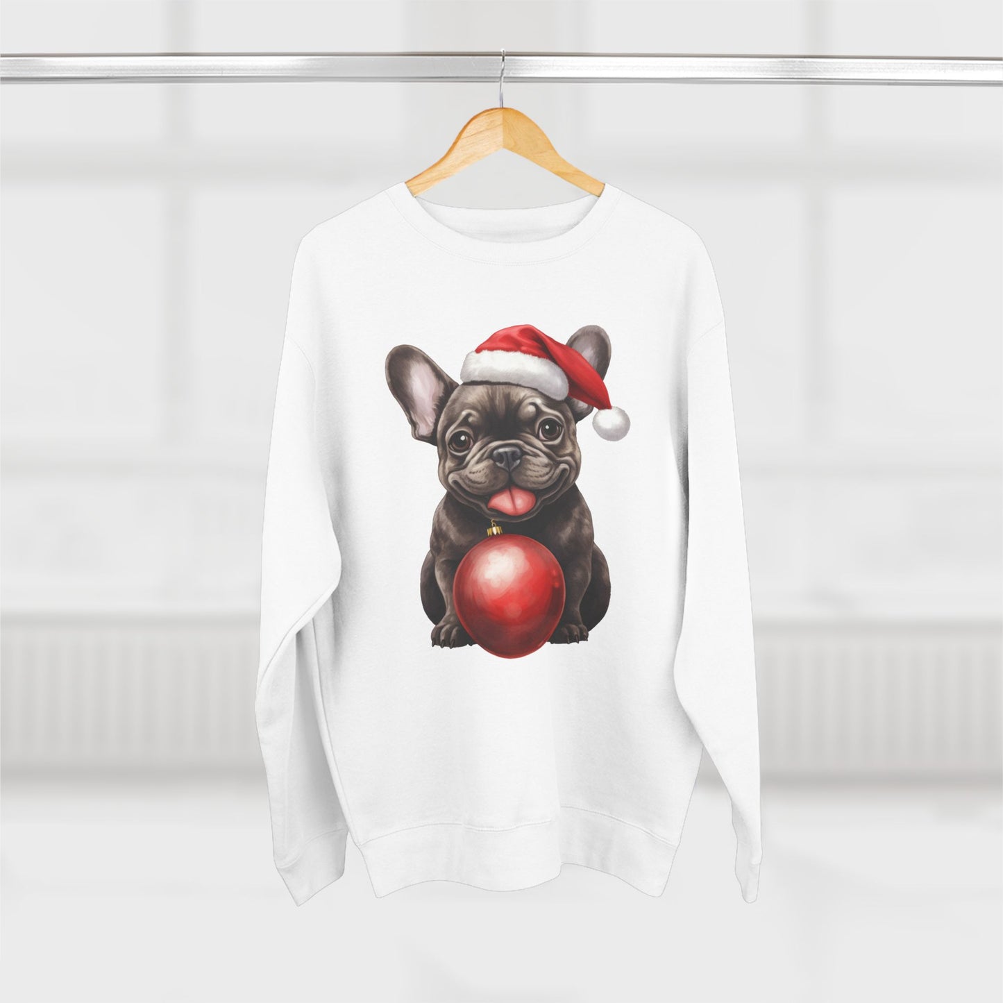 Chloe! Christmas French Bulldog Sweatshirt — Cute Pup with Santa Hat & Ornament