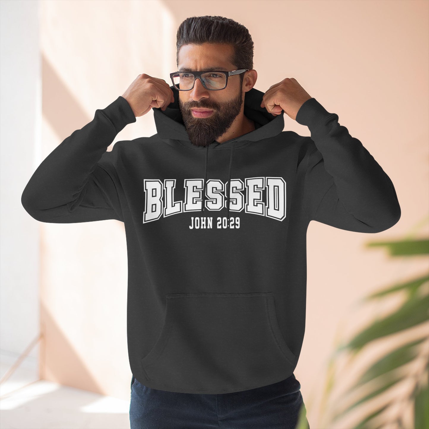Blessed Three-Panel Hoodie - Faith-Inspired Fleece Sweatshirt