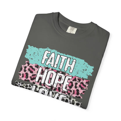 Faith Hope Love T-Shirt — Pastel Leopard Graphic Tee