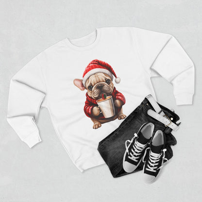 Bubbles! Christmas Frenchy Sweatshirt — Cute Puppy in Santa Hat Holding Hot Cocoa