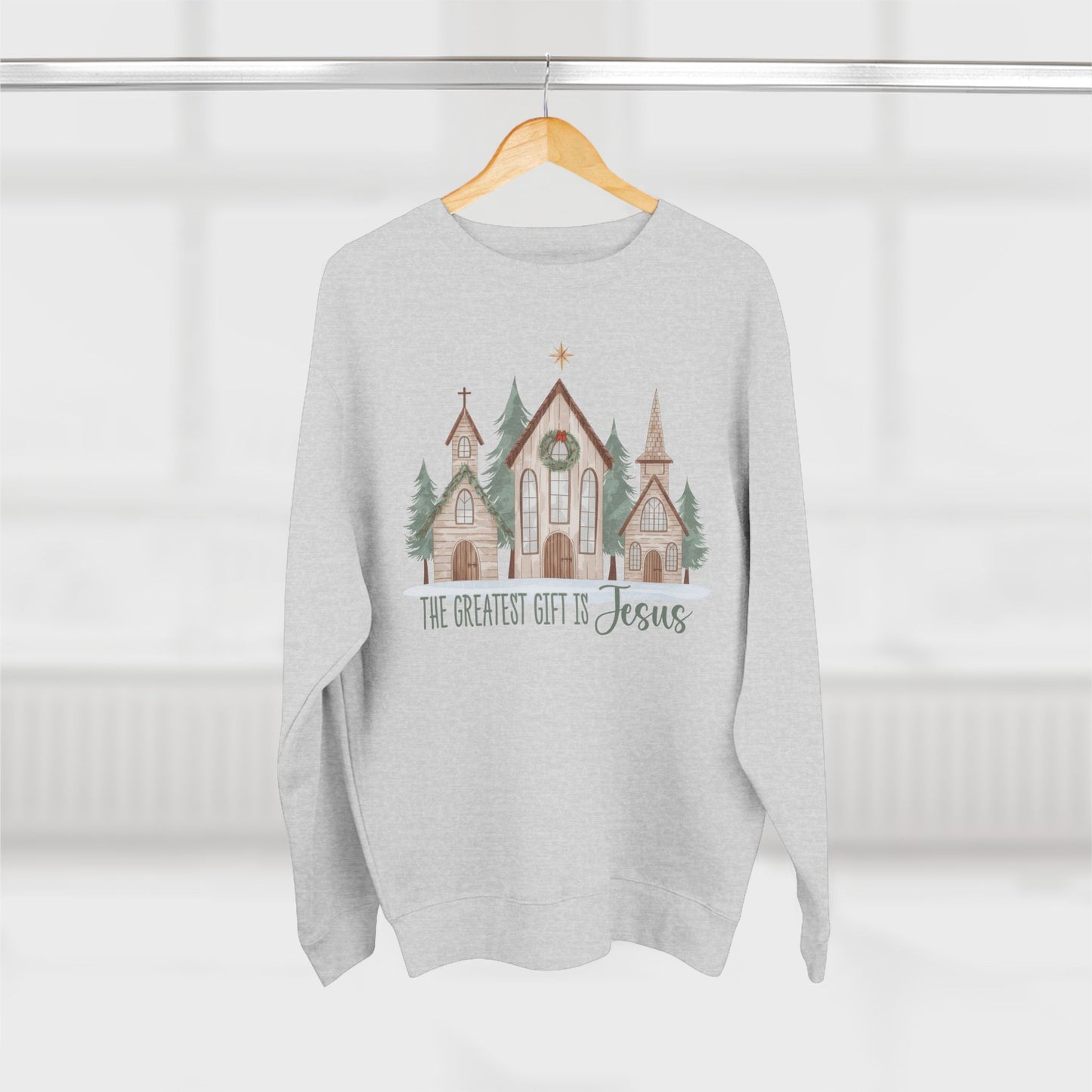 Christmas Church Sweatshirt - "The Greatest Gift is Jesus" Holiday Crewneck