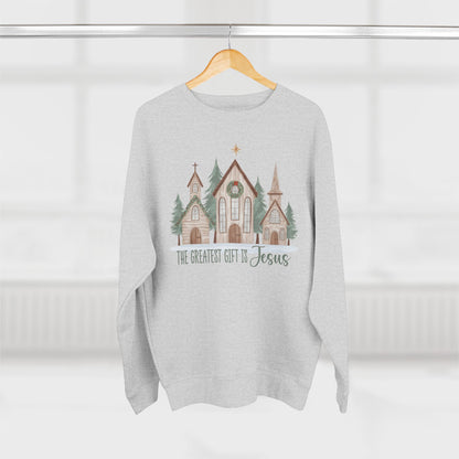 Christmas Church Sweatshirt - "The Greatest Gift is Jesus" Holiday Crewneck