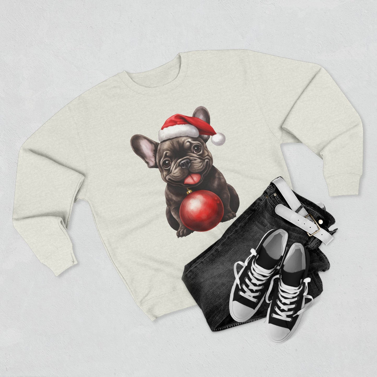 Chloe! Christmas French Bulldog Sweatshirt — Cute Pup with Santa Hat & Ornament