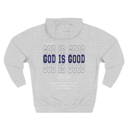 Faith Inspired Three-Panel Fleece Hoodie - "God is Good"
