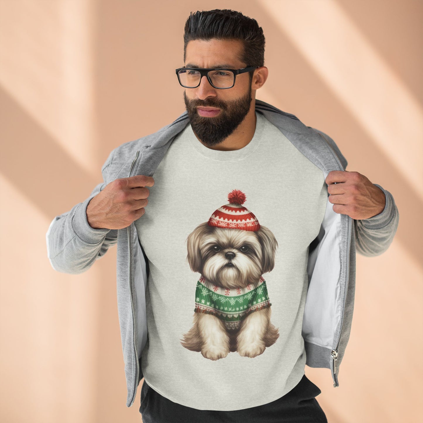 Cute Shih Tzu in Holiday Sweater Crewneck