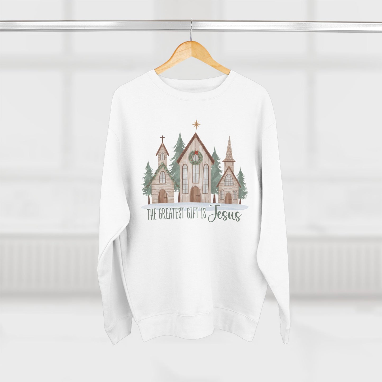 Christmas Church Sweatshirt - "The Greatest Gift is Jesus" Holiday Crewneck