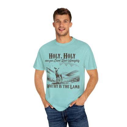 Christian T-Shirt — “Holy, Holy Worthy Is The Lamb” Vintage Lamb Graphic