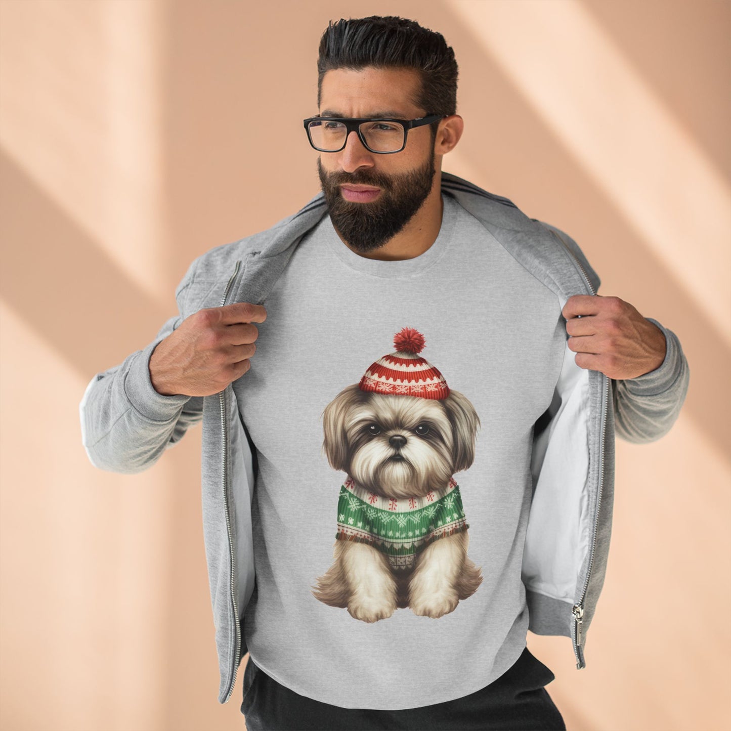 Cute Shih Tzu in Holiday Sweater Crewneck