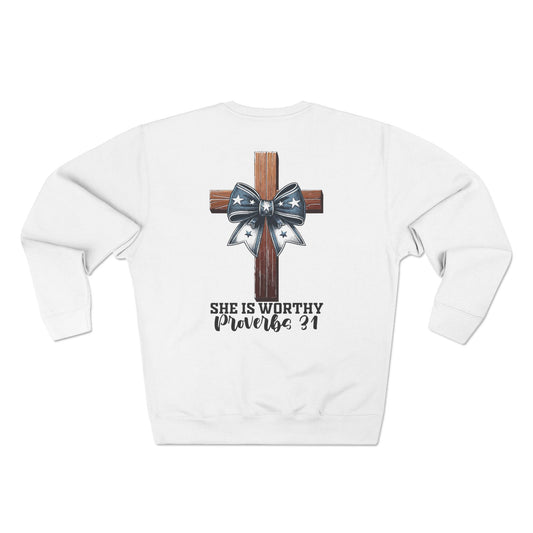 She Is Worthy Proverb 31 Crewneck Sweatshirt - Cross & Bow Christian Pullover