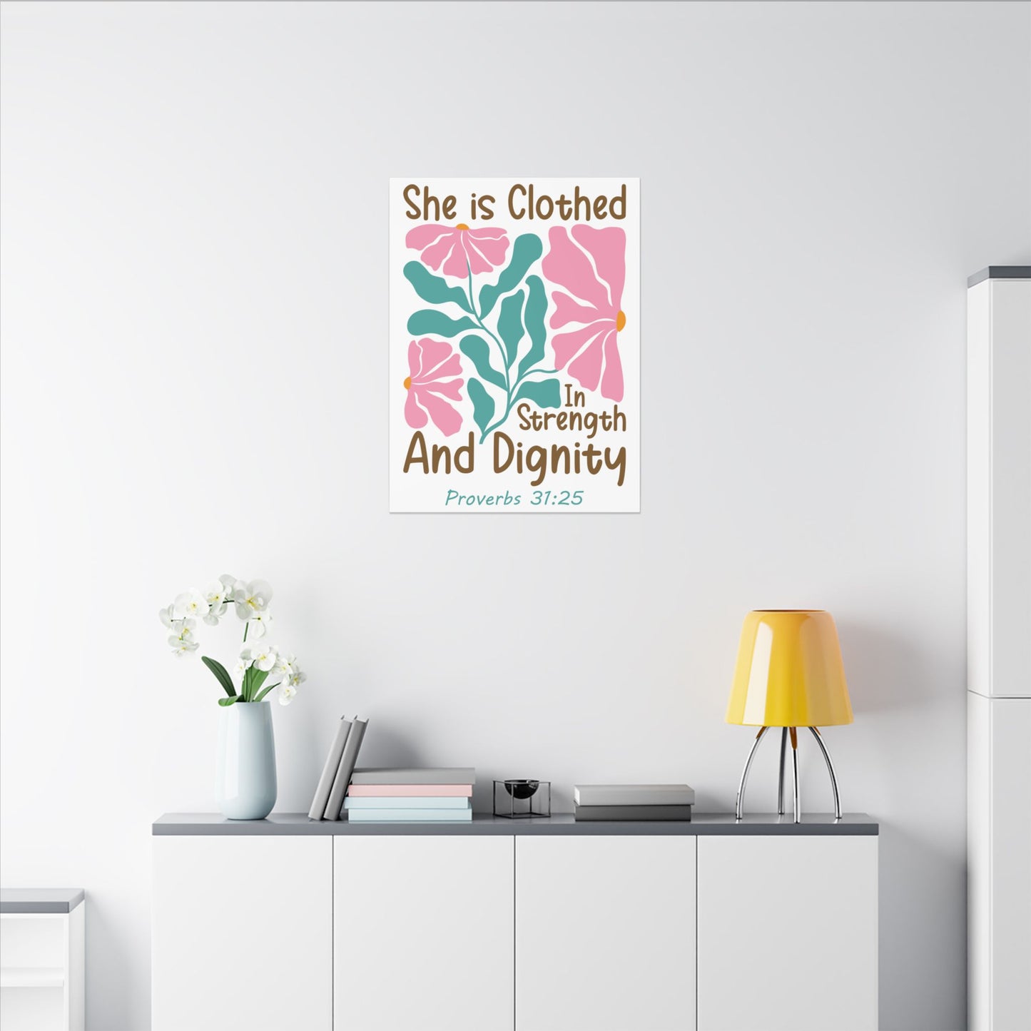 She is Clothed in Strength and Dignity - Proverbs 31:25 - Bible Verse Canvas