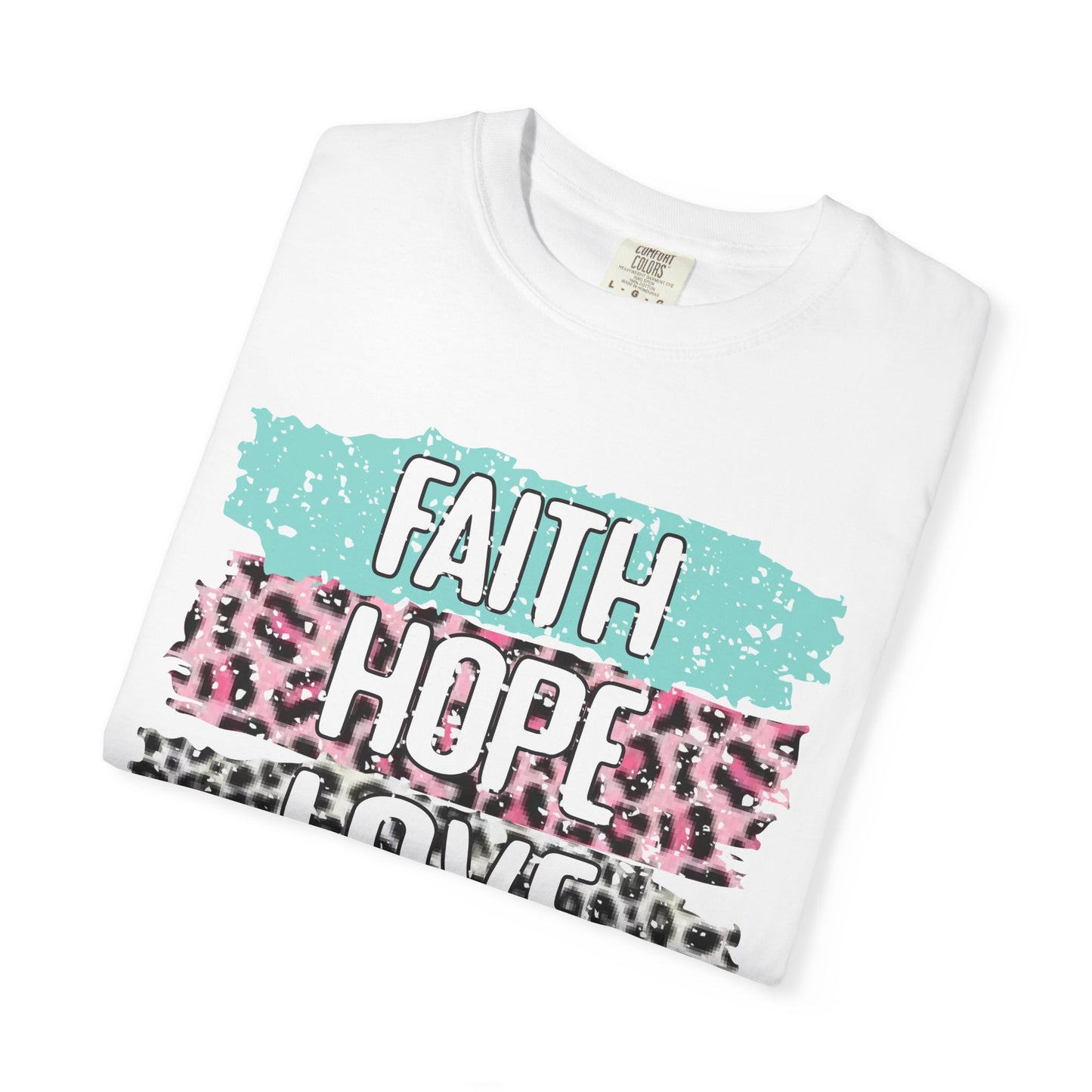 Faith Hope Love T-Shirt — Pastel Leopard Graphic Tee