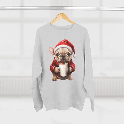 Bubbles! Christmas Frenchy Sweatshirt — Cute Puppy in Santa Hat Holding Hot Cocoa