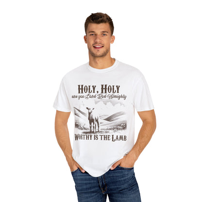 Christian T-Shirt — “Holy, Holy Worthy Is The Lamb” Vintage Lamb Graphic