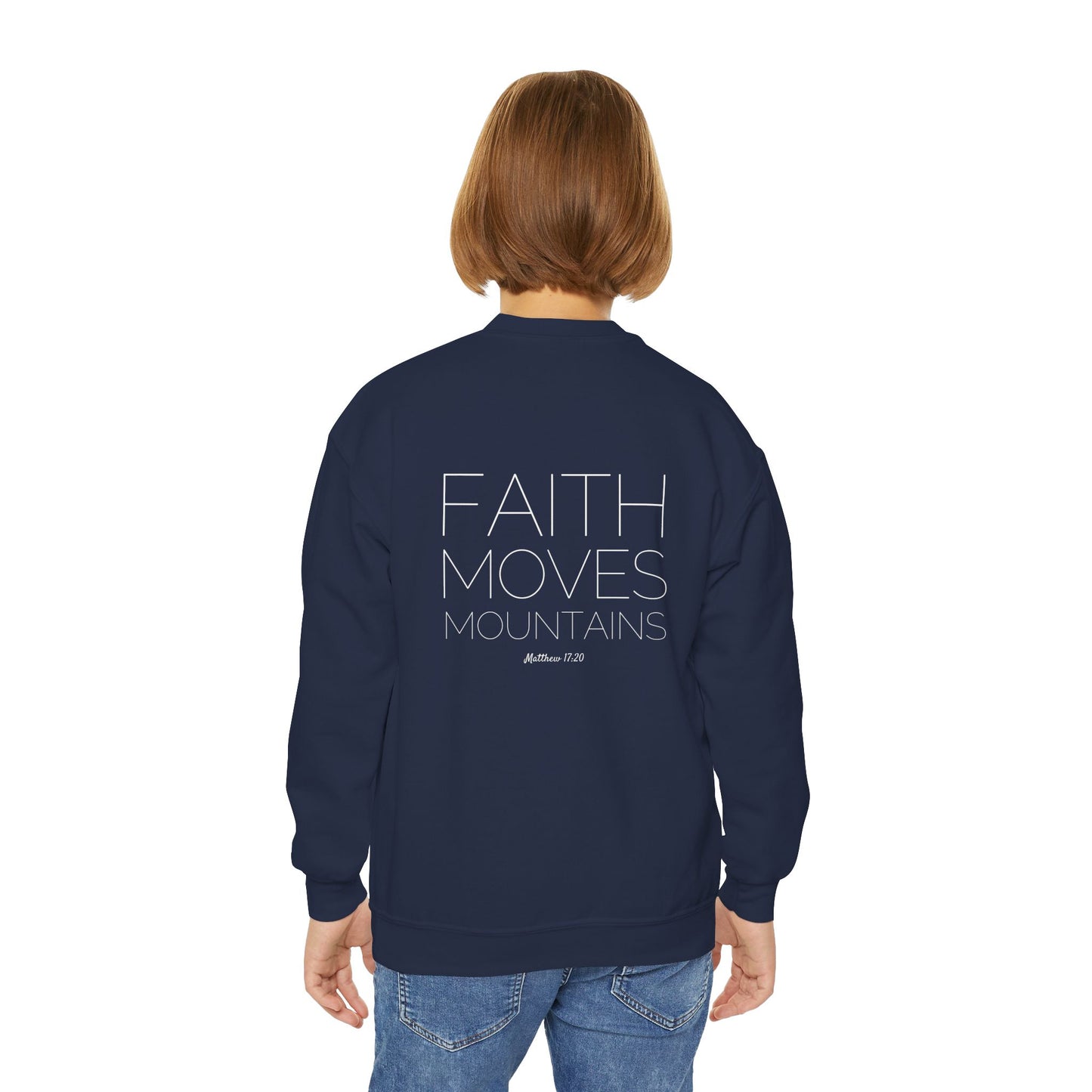 Faith Moves Mountains Youth Sweatshirt, Cozy Kids Crewneck, Inspirational Gift, Youth Fashion, Adventuring Apparel, Fall Layering