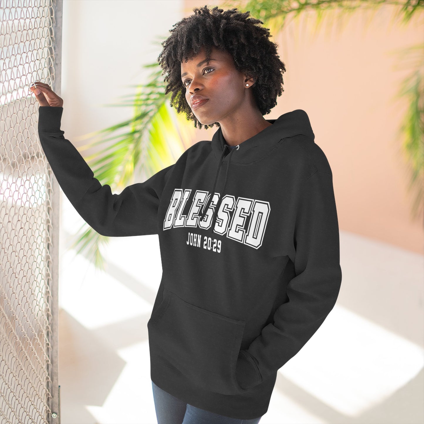 Blessed Three-Panel Hoodie - Faith-Inspired Fleece Sweatshirt