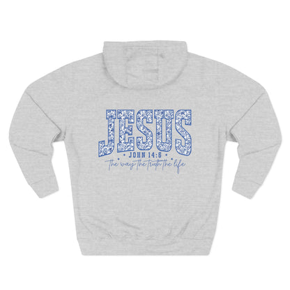 Inspirational Three-Panel Fleece Hoodie - John 14:6 Design