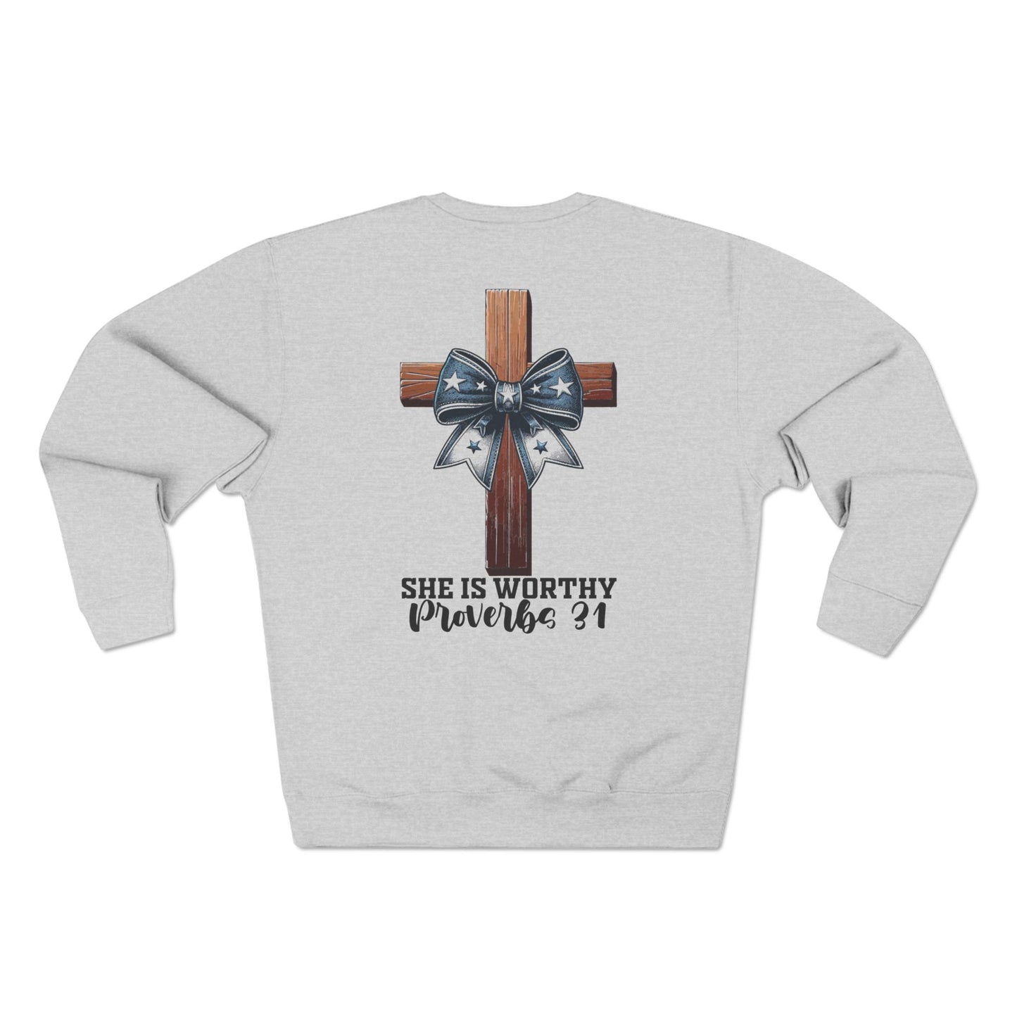She Is Worthy Proverb 31 Crewneck Sweatshirt - Cross & Bow Christian Pullover