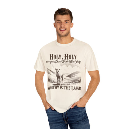 Christian T-Shirt — “Holy, Holy Worthy Is The Lamb” Vintage Lamb Graphic