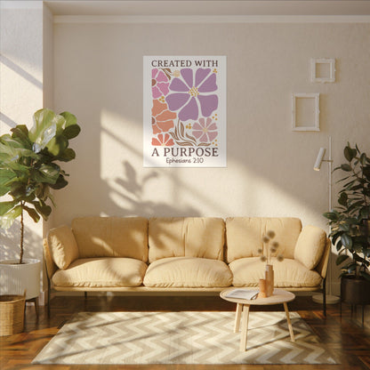 Created with a purpose - Ephesians 2:10 wall canvas. Retro floral design.